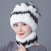Новая шапка из меха кролика Рекс, женская осенне-зимняя теплая шапка, модный утолщенный защитный шарф для ушей, цветочный костюм прилив