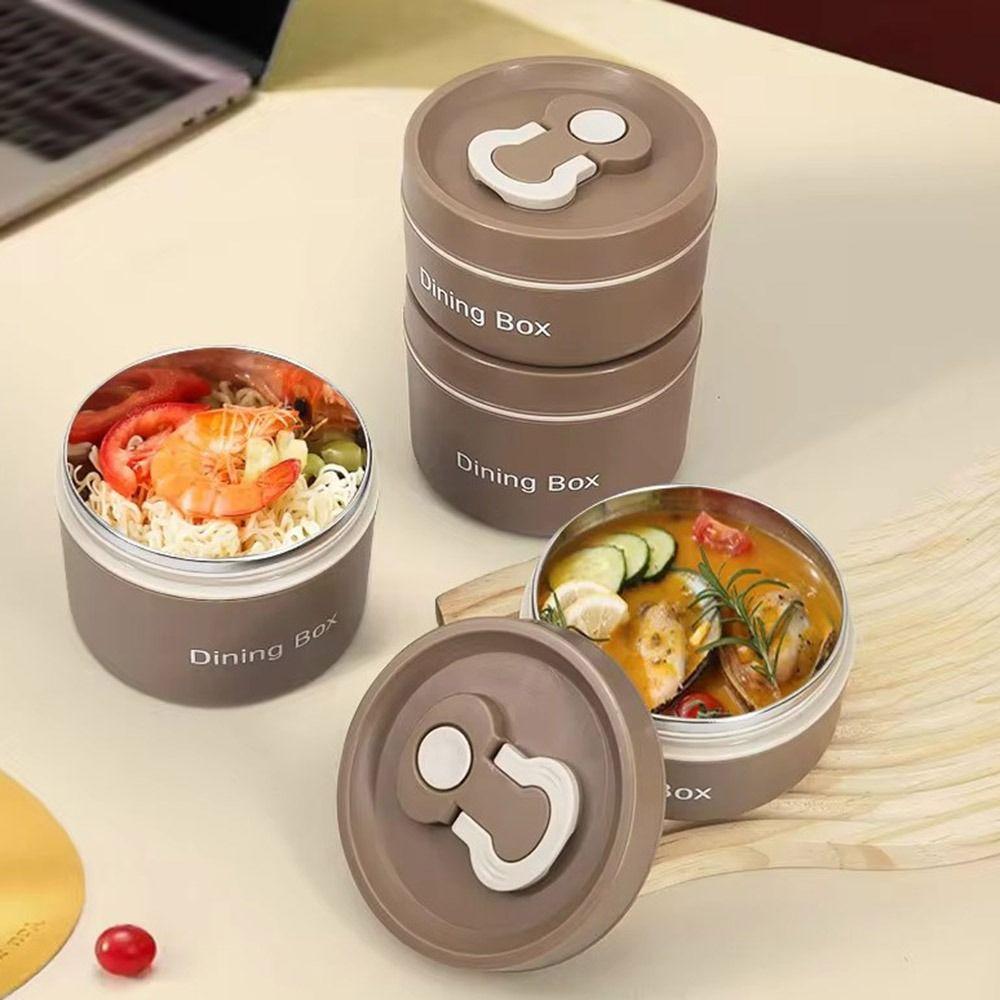 Round Thermal Lunch Box Stainless Steel Dining Box Insulated Food Container School Picnic