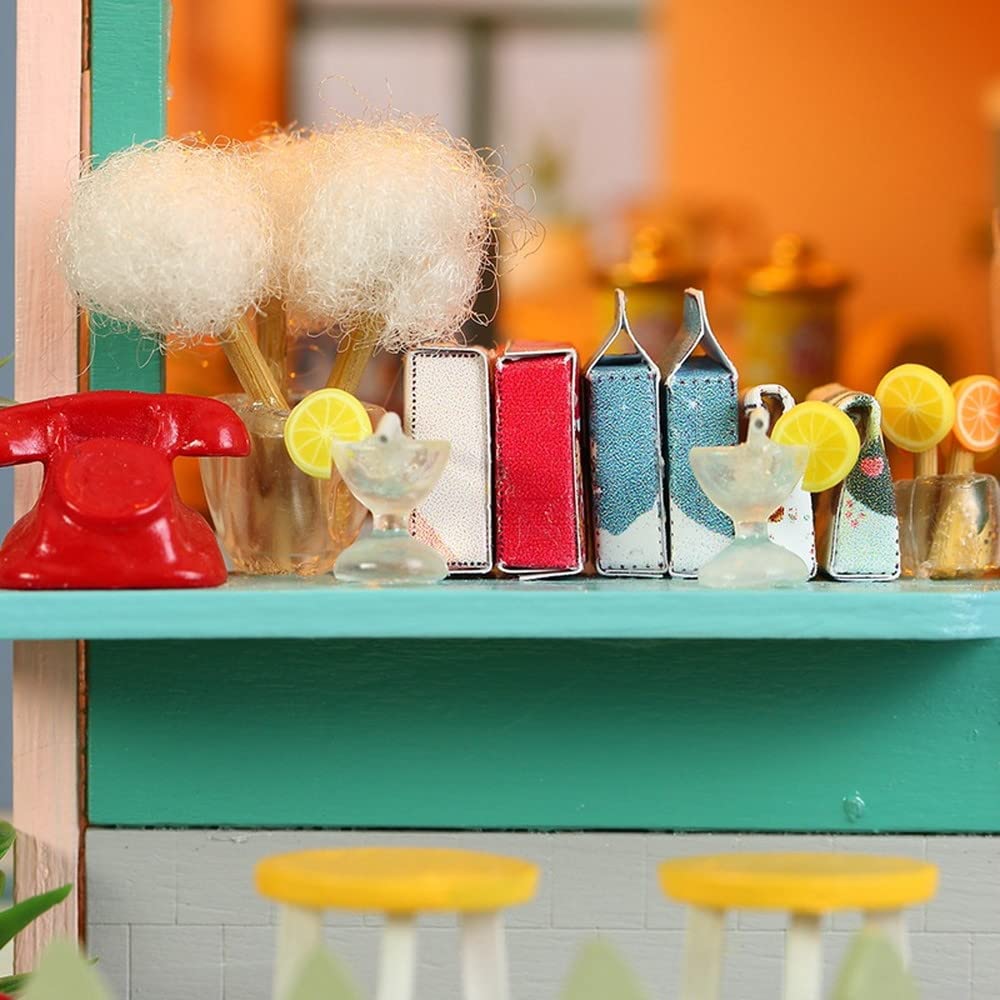 Moin moin Кукольный домик Миниатюрный набор для ручной работы Сказка Сказочная дева Синий красочный цветок Кошка Животное Lucky Snack Shop Светодиодная лампа 2301dh367 1/24