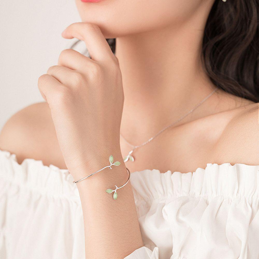 Korean Style Forest Green Leaf Cuff Bracelet Adjustable Bangle Women Bracelet Open Bangle Bracelet