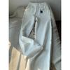 Женские белые джинсы с высокой талией и широкими штанинами на флисовой подкладке - Зимние больших размеров, стройнящие, прямые штанины, длиной до пола