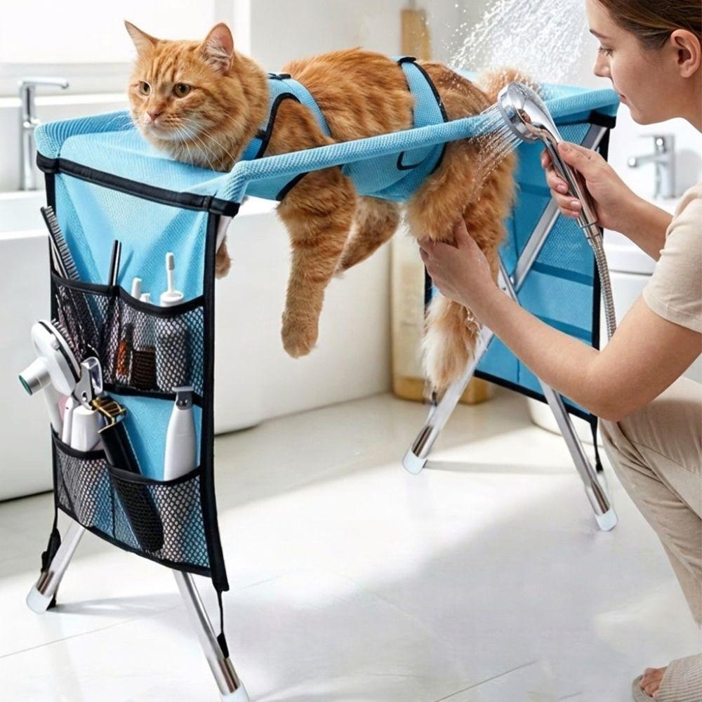 Folding Pet Grooming Hammock Anti-Scratch Cat Bathing Rack Puppy Nail Clipping Holder Pet Care