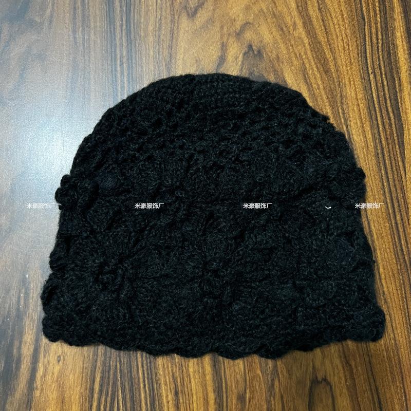 Fashion hat women's autumn and winter new bag hat wool hat handmade crochet hollow warm cover knitted hat