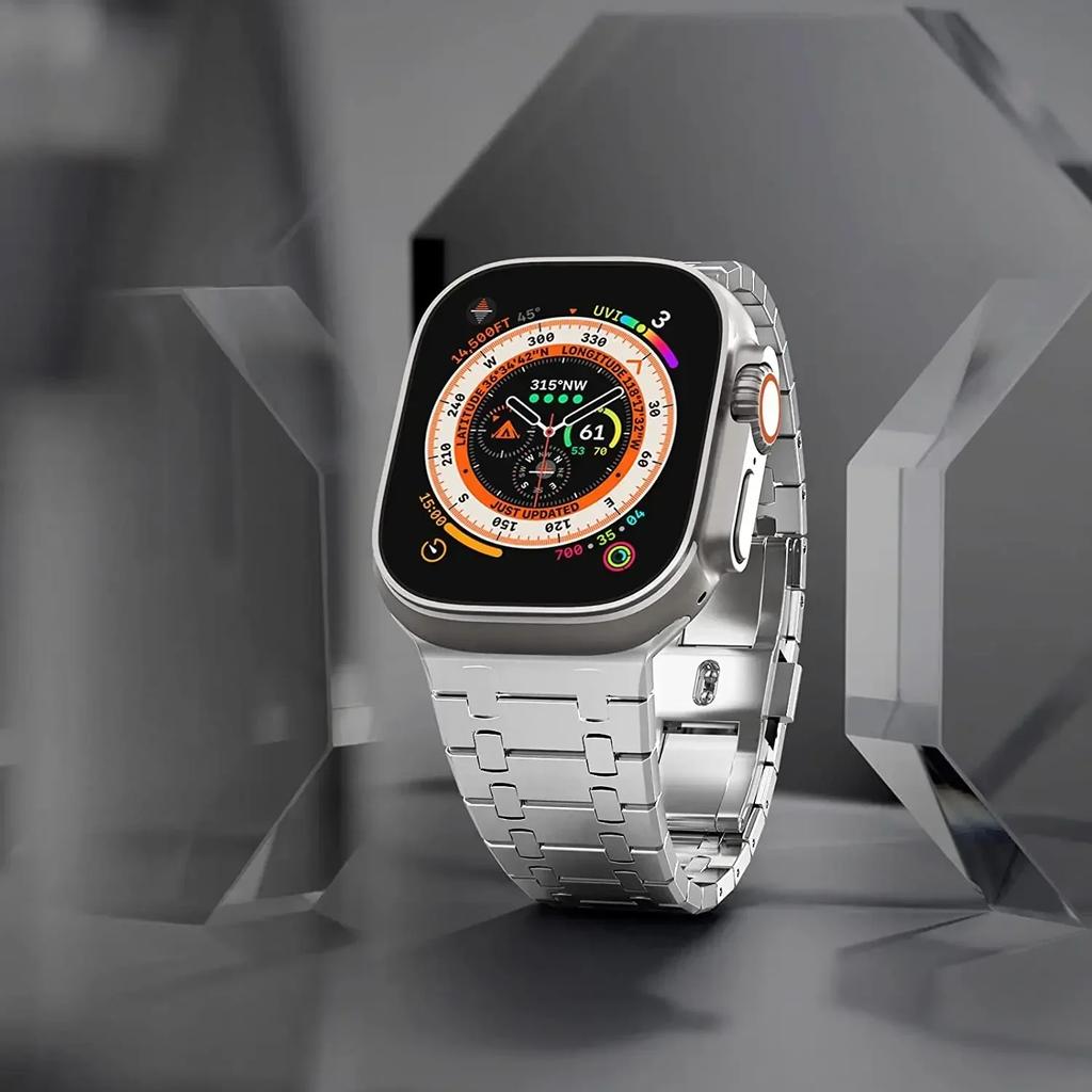 Ремешок из нержавеющей стали для Apple Watch Ultra 2 49 мм 46 мм 45 44 42 Роскошный металлический матовый ремешок-браслет для IWatch Series 10 9 8 7 6 SE