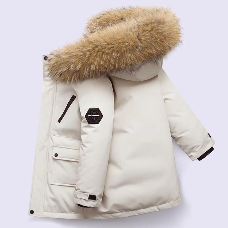 Kids' Winter Cotton Jacket with Fur Collar - Boys' Thickened Coat