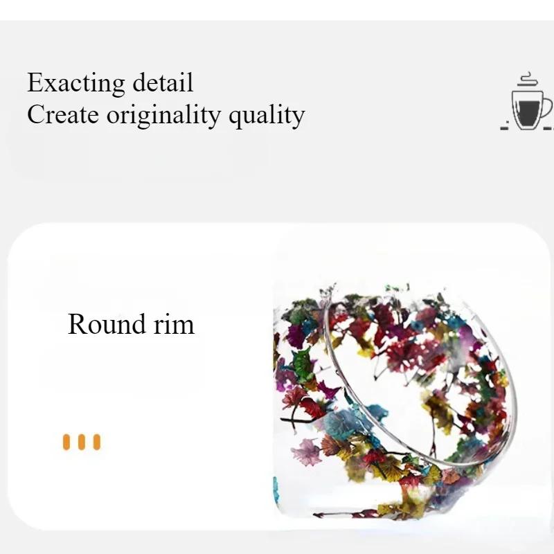 Двухслойная стеклянная чашка из сухоцветов, термостойкая кофейная чашка с ручкой, декоративная чашка для завтрака из сухоцветов