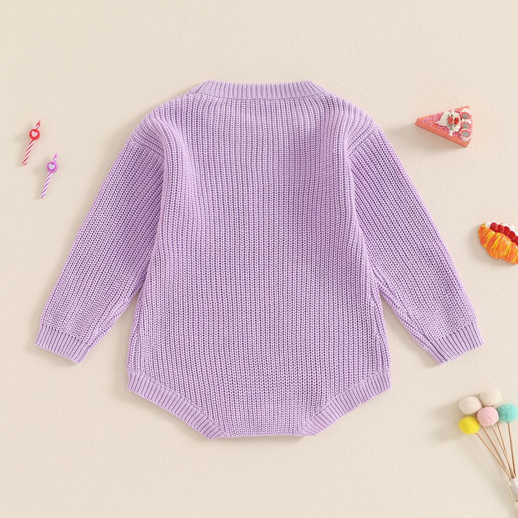 Вязаный комбинезон на день рождения для девочек с длинными рукавами и круглым вырезом, вышитыми буквами, комбинезон