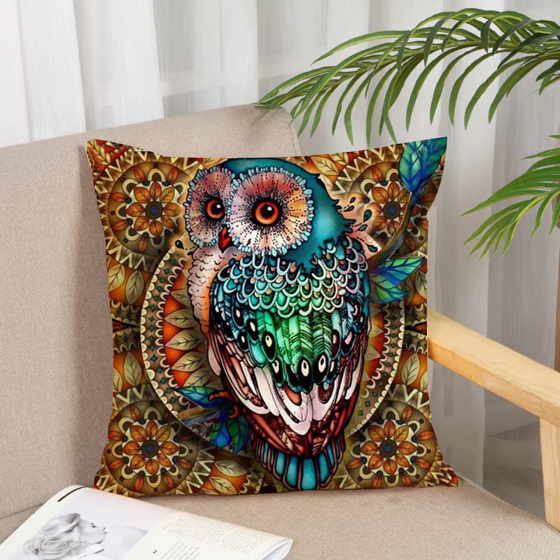 1Pc Boho Mandala Owl Cushion Cover, Colorful Animal Throw Pillow Case For Home Sofa Bedroom Decor