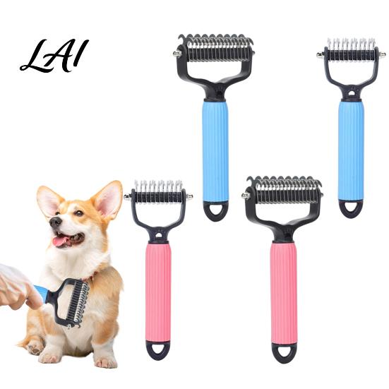 Double-sided Pet Brush Grooming Rake Double Sided Cat Undercoat Rake Dematting Comb Gentle Dog Tool for Knots Detangling Tool Deshedding Dogs Cats