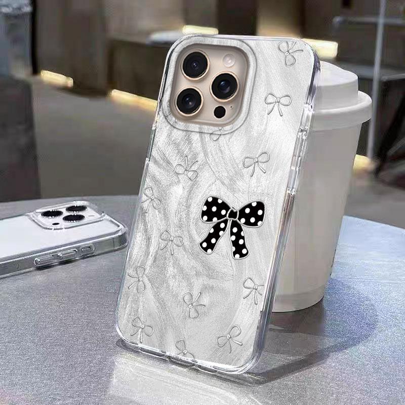 For iPhone 16 15 13 12 11 Plus Pro Max 14 Pro 7 8 Plus SE XS XR Phone Case Butterfly Bow Print Laser For iPhone 16e Luxury Cover
