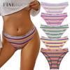 Cotton Underwear for Women Cheeky High Cut Colorful Stripes Breathable Stretch Sexy Hipster Bikini Panties