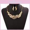 Fashion Rhinestone Decoration Feather Design Women Gold Necklace And Earring Set For Casual And Travel Scenes