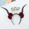 Skull Ox Horns Headband Gothic Style Red Rose Headband Hairbands Sheep Horn Hairband  Costume Party