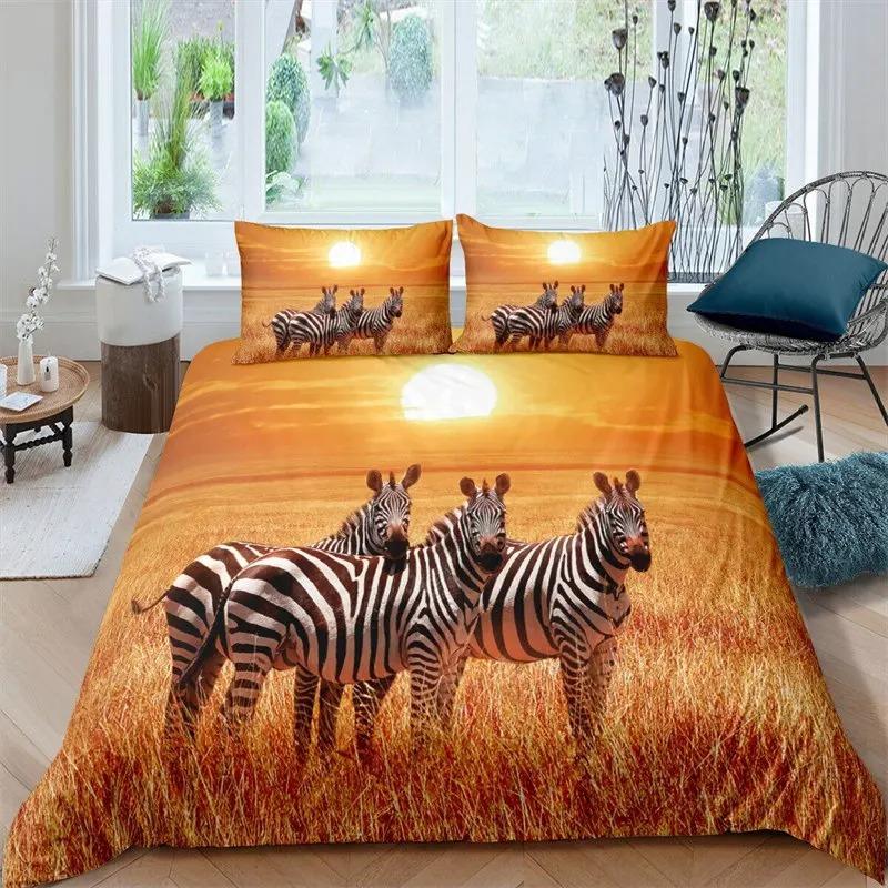 Tropical Animals Duvet Cover Exotic Animal Silhouette Sunset Bedding Set Full For Girls Boys Decor Hawaii Sea Wave Quilt Cover