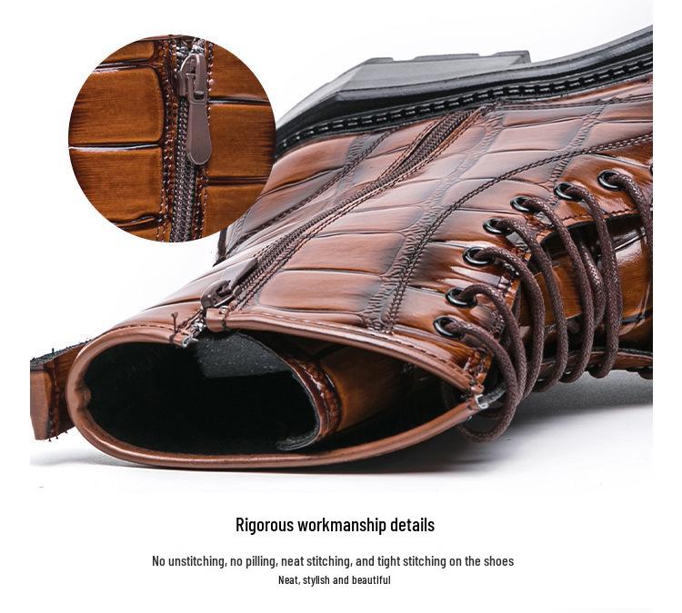 Мужские кожаные ботильоны большого размера с квадратным носком - Британский стиль, формальная и повседневная обувь с высоким верхом