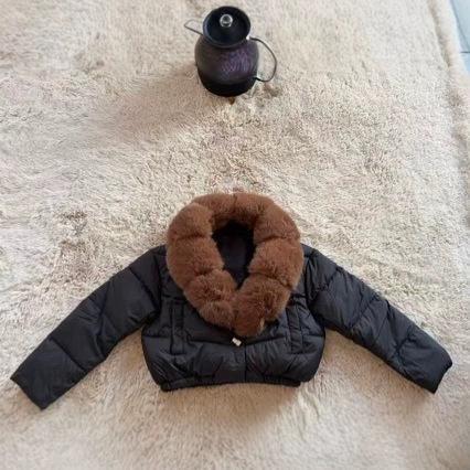 Spot winter new short fashion warm down cotton clothes foreign style European and American fur collar jacket women
