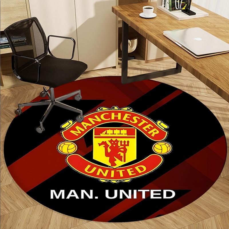 Manchester Football Pattern Round Rug, Indoor/Outdoor Mat, for Picnic, Gameroom, Bedroom, Office, Living Room, Home Decor Carpet, Birthday Gift