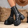 2025 Super High Heel Platform Mid-Tube Boots Women's Autumn and Winter Small Tall Stylish and Versatile Booties