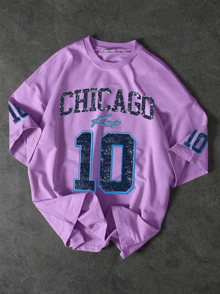 Men's Chicago 10 Retro Jersey Print T-shirt, Oversized Loose Fit Streetwear Tee, Casual Tops S-XXL