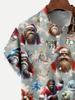 Christmas Gorilla Print Men's Plus Size Button Pocket Short Sleeve Shirt, Vintage Style Shirt, Festive Pattern T-Shirt, Novelty Print Shirt,