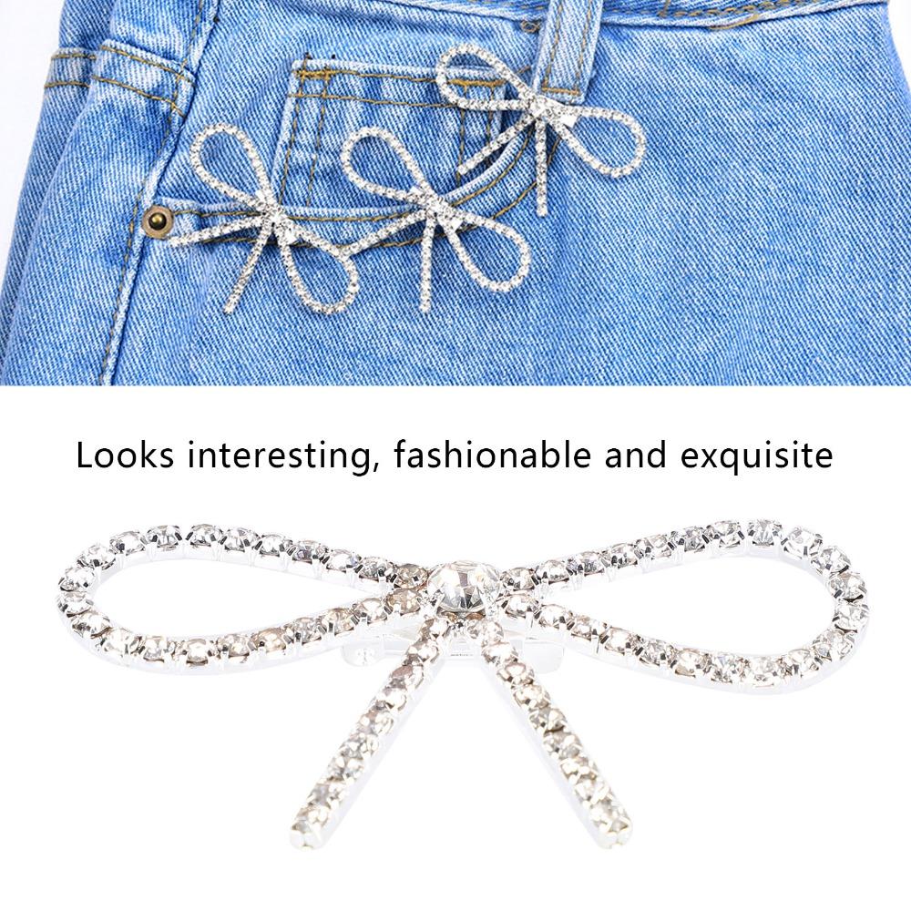 10pcs Sparkly Rhinestone Bow Brooch Pin Vintage Bowknot Claw Chain Pin Rhinestone Brooch  For Women