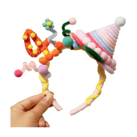 Soft Fabric Velvet Headband Birthday Series Cake Decor Bright Color Hair Hoop Hand-Crafted Hair Accessory