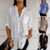 Women Shirt Stand Collar Roll-up Long Sleeve Shirt Pocket Tops Sequins Patch Sunscreen Single Breasted Shirt
