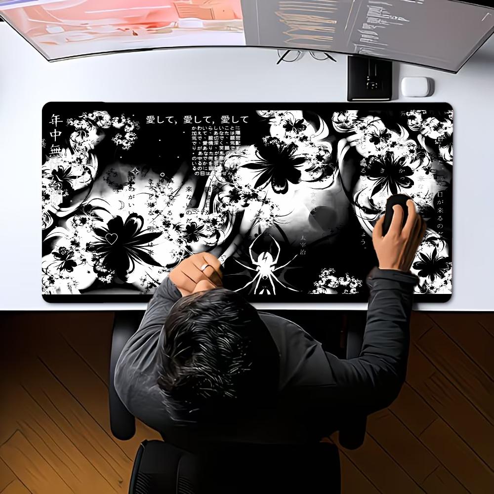 XXL Gaming Mouse Pad Monochrome Music Note Anime Floral Text Pattern Deskmat Non-Slip Rubber Keyboard Mat Art Desktop Table Mat
