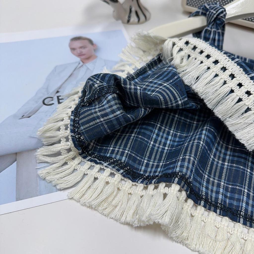 Девочковый клетчатый комплект: топ-майка без рукавов и брюки