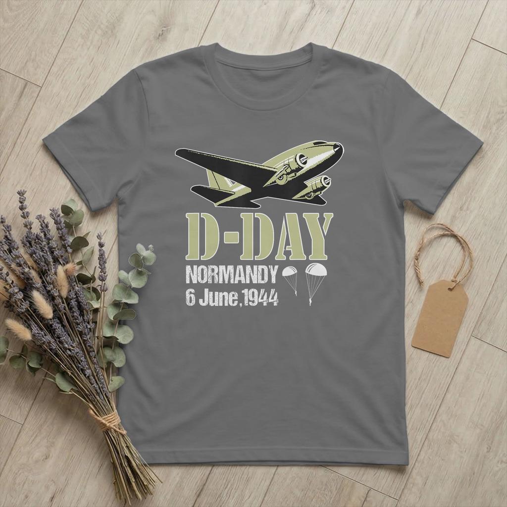 Unisexs TShirt DDay NorUnisexdy Invasion Airplane Funny Cotton Tee Shirt Short Sleeve Parachute T Shirts O Neck Clothing Plus Size