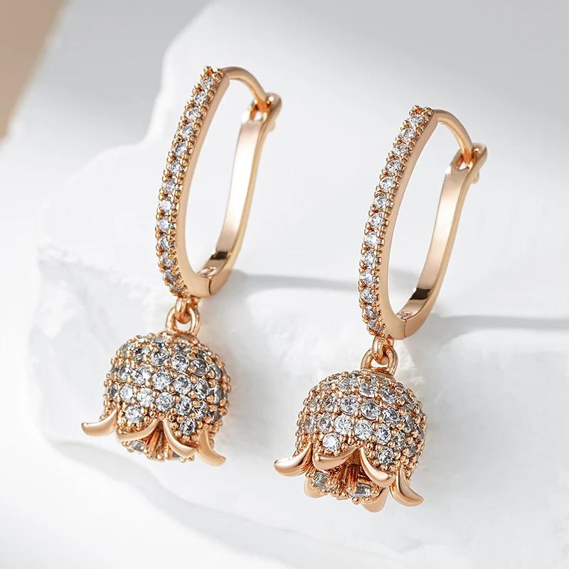 Full Inlay Zircon Flower Pendant English Earrings for Women Luxury Wedding Jewelry Accessories