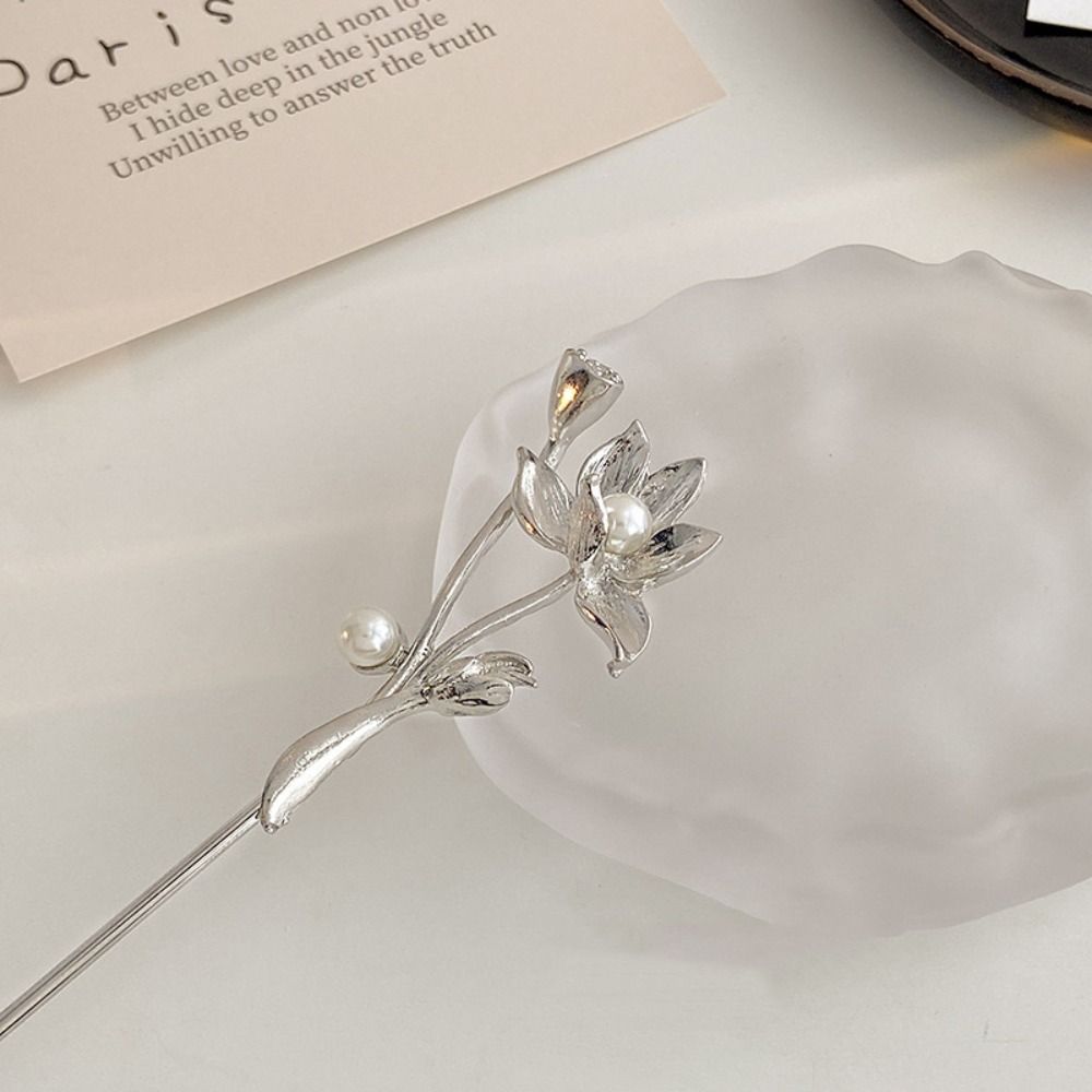 Pearl Chinese Style Hair Stick Lotus Flower Hair Fork Vintage Hanfu Hair Stick Perform