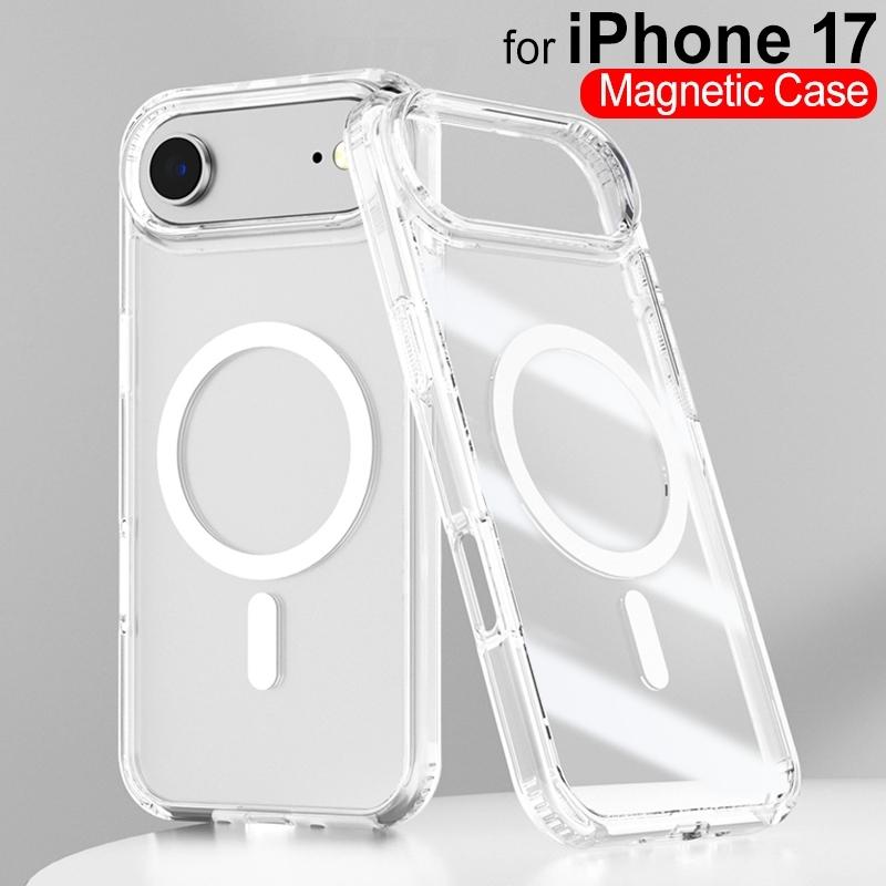 Funda For Wireless Charge Magnetic Case for Apple For Iphone 17 17Air 17 Pro Max Shockproof Transparent Shell PC Clear Cover