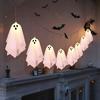 10 Pcs Halloween Hanging Light-up Ghost Decoration Spooky White Cloth Ghost with String Light for Front Porch Yard Lawn Garden Decor