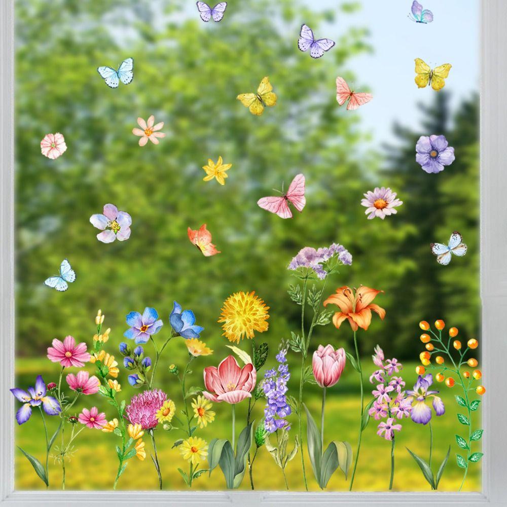 Self-adhesive Flowers Butterfly Wall Stickers Beautiful Background Decor Decals  Living Room