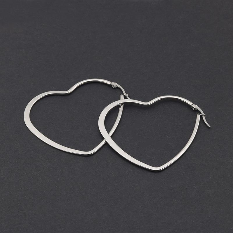 Fashion Heart Stainless Steel Big Hoop Earrings for Women 30 To 60mm Statement Simple Party Girl Gift Jewelry