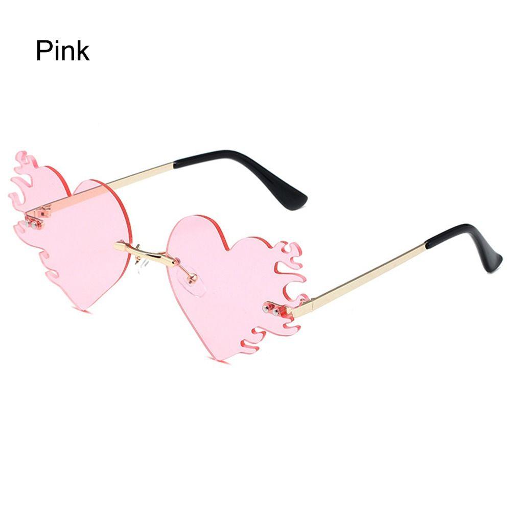 Rimless Fire Heart Shaped Sunglasses Uv400 Protection Costume Accessories Halloween Glasses Flame Love Sun Glasses