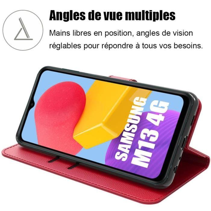 Coque pour Samsung Galaxy M13 Flip Case Effet Cuir Anti Rayure Antichoc - Rouge