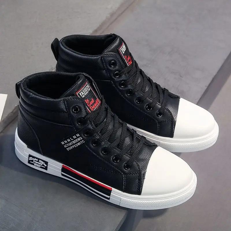 Модные мужские туфли из искусственной кожи, весенние повседневные туфли с высоким берцем для мужчин, теплые зимние ботинки, туфли на плоской подошве, мужские кроссовки на шнуровке, теннисные туфли для мужчин