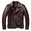Китайский размер классические куртки в стиле мотоцикла винтажная красно-коричневая мужская кожаная куртка из натуральной коровьей кожи мотокуртка весна осень