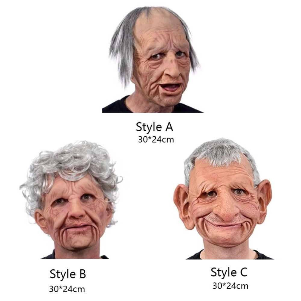 Soft Masquerade Head Cover with Hair Grandma Headgear Household Halloween Old Man Mask Fool's Day