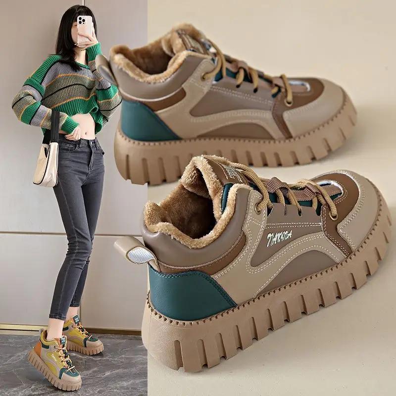 Женская обувь Plus Теплые высокие женские зимние сапоги на платформе Элегантные на среднем каблуке Зима 2024 Новинка на Slip Большой размер Весна