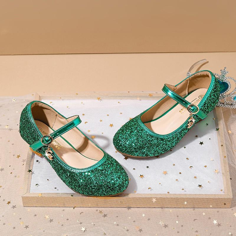 Girls Glitter Princess Shoes Low-Top Hook-and-Loop Party Performance Soft Sole Crystal