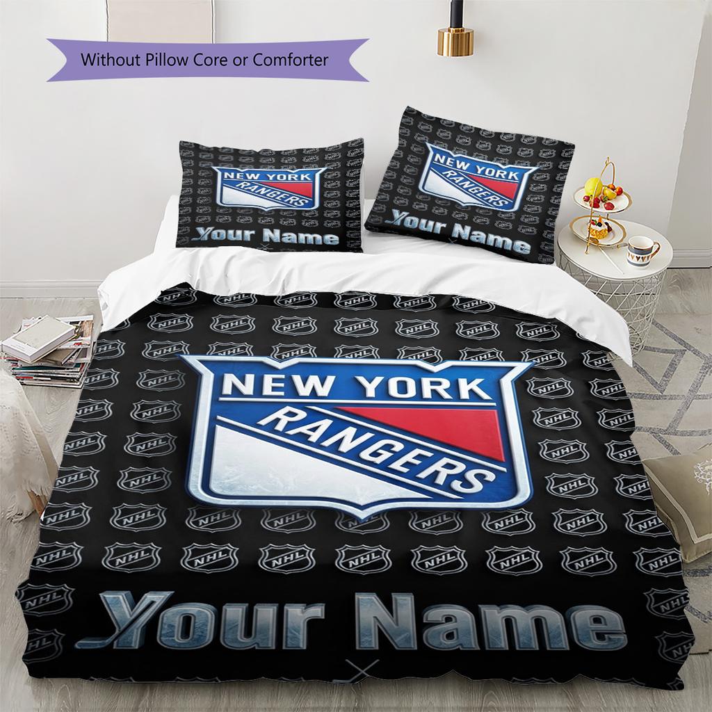 Name Custom New York Rangers Pattern Bedding Set Quilt Cover Pillowcase Home Decor Gift (1 * duvet cover + 2 * pillowcase, without core)