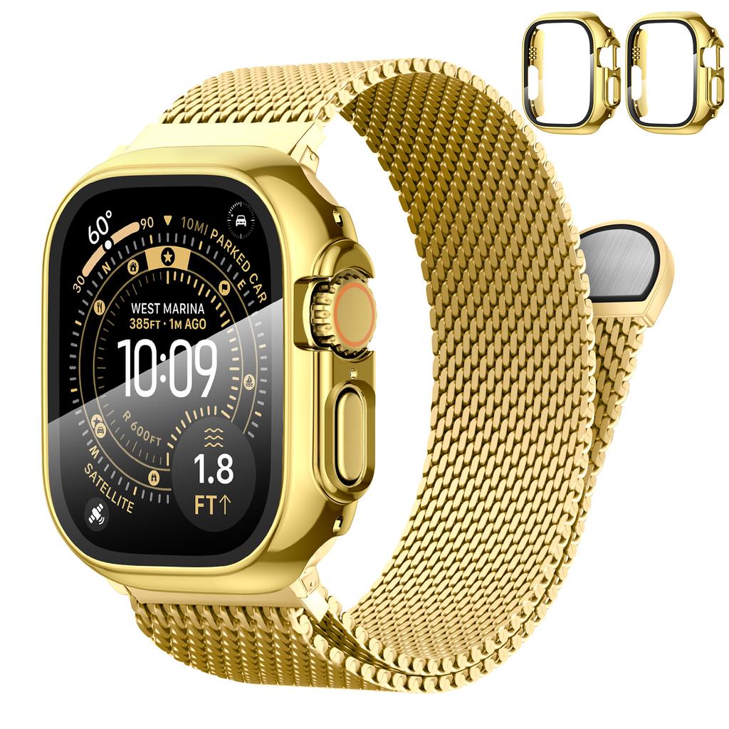 For Apple Watch Band Ultra2 3 49mm 45mm 42 46mm 40mm 44mm Milanese Bracelet iWatch series SE 11 10 9 8 7 Case+Thick Metal Strap