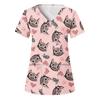 Nurse Uniform Women's Tops V Neck T Shirt Cat Dog Cartoon Printed Tops Uniform Short Sleeve Pockets Medical Female Nurse Uniform