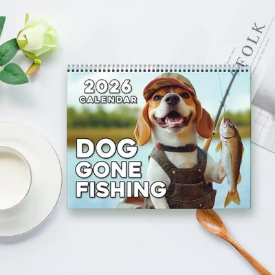 Календарь Dog Gone Fishing 2026 Спиральный переплет Плавное перелистывание страниц Настольный