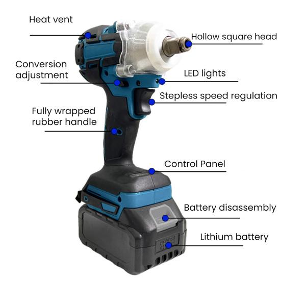 Электрический ударный гайковерт 45659 дюймов Аккумуляторный Бесщеточный Быстрая зарядка Регулируемый крутящий момент Ударный гайковерт Автореверс