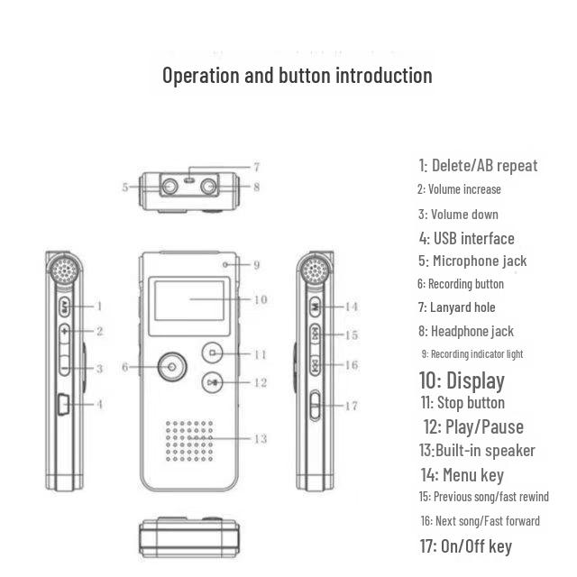 Интеллектуальный цифровой диктофон с перекрестным зеркальным дизайном, 8 ГБ памяти и встроенной функцией динамика, воспроизведением MP3