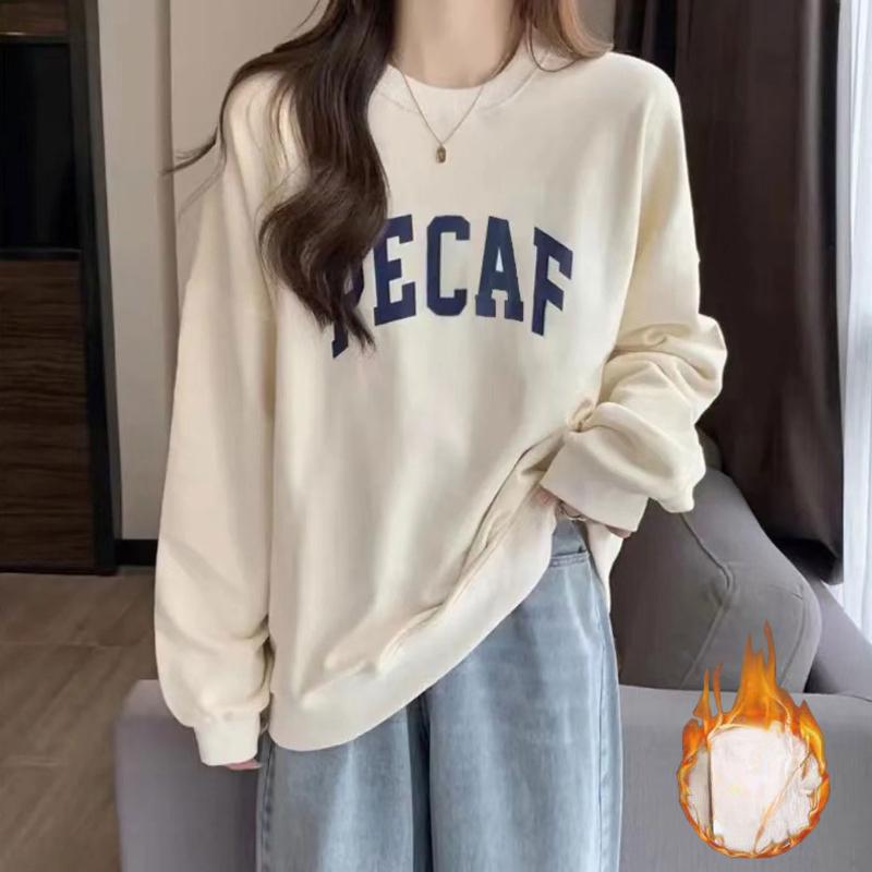 New Lazy Style Round Neck Sweatshirt for Women for Autumn and Winter, Korean Style, Versatile Loose Top Coat Plus Velvet Sweatshirt